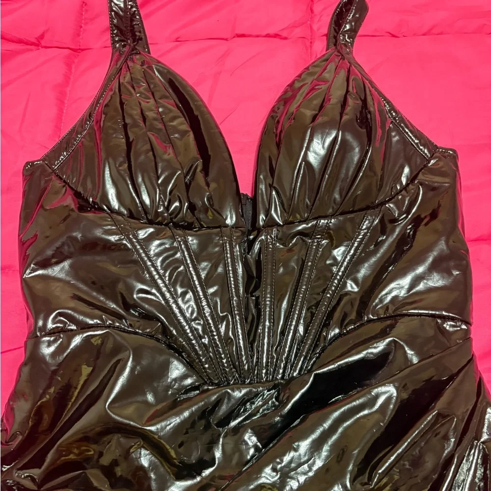 Fashion Nova Black Strapless Faux Leather Corset Dress - Picture 7 of 10